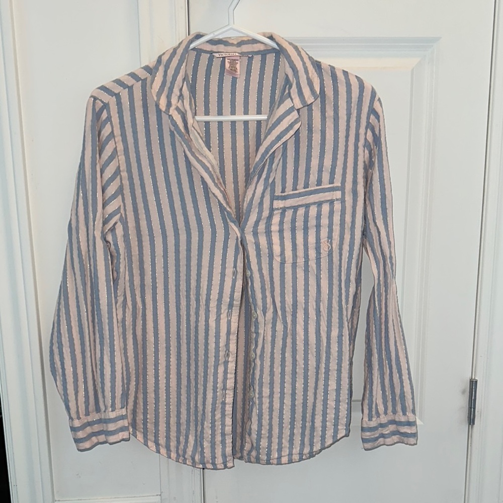 Victoria's Secret flannel Blue and Pink Striped Pajama Top